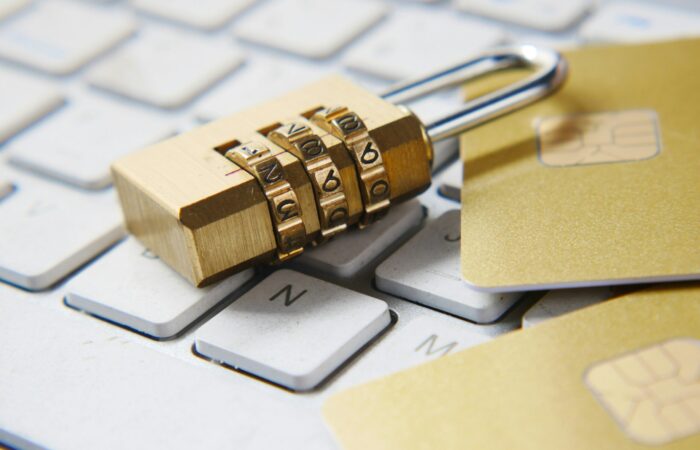 Golden padlock on keyboard representing password security