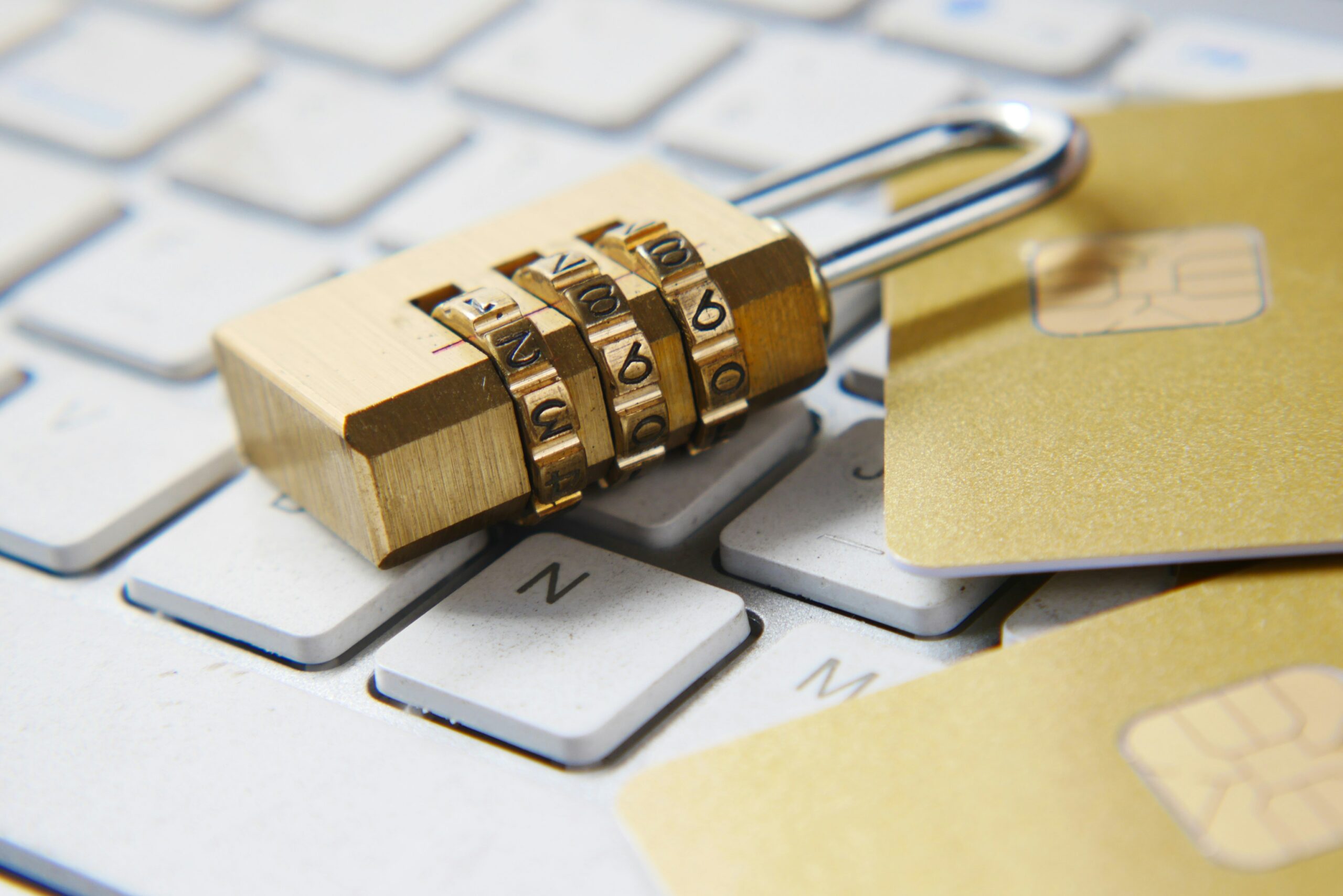 Golden padlock on keyboard representing password security